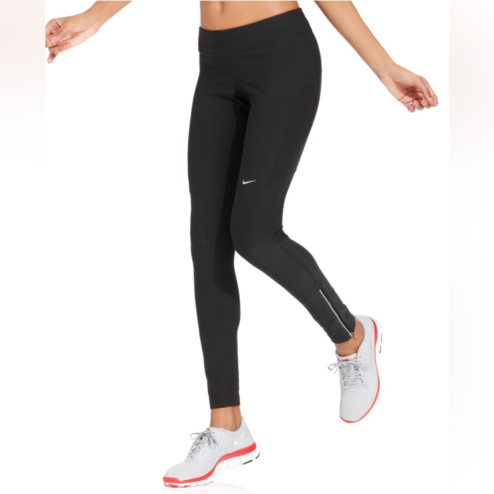 SOLD Nike DriFit Running Leggings Black M long zipper ankle reflective